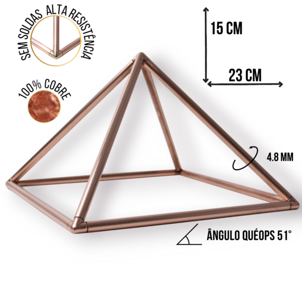 (Modelo P-2) Pirâmide 100% Cobre De Mesa Profissional 23cm de Base | 15cm Altura | 4.8mm com Ângulo Quéops 51º 51' 14''