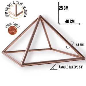 (Modelo P-4) Pirâmide 100% Cobre De Mesa Profissional 40cm de Base | 25cm Altura | 4.8mm com Ângulo Quéops 51º 51' 14''