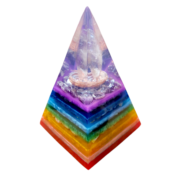 Orgonite Pirâmide Nubian 72º | 7 Chakras | Equilíbrio e Harmonia | 24 x 15 CM