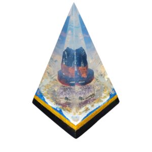ORGONITE MEGA GUARDIÃ 30 CM | TURMALINA NEGRA | AMETISTA | FOLHAS DE OURO