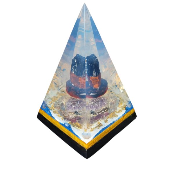 ORGONITE MEGA GUARDIÃ 30 CM | TURMALINA NEGRA | AMETISTA | FOLHAS DE OURO