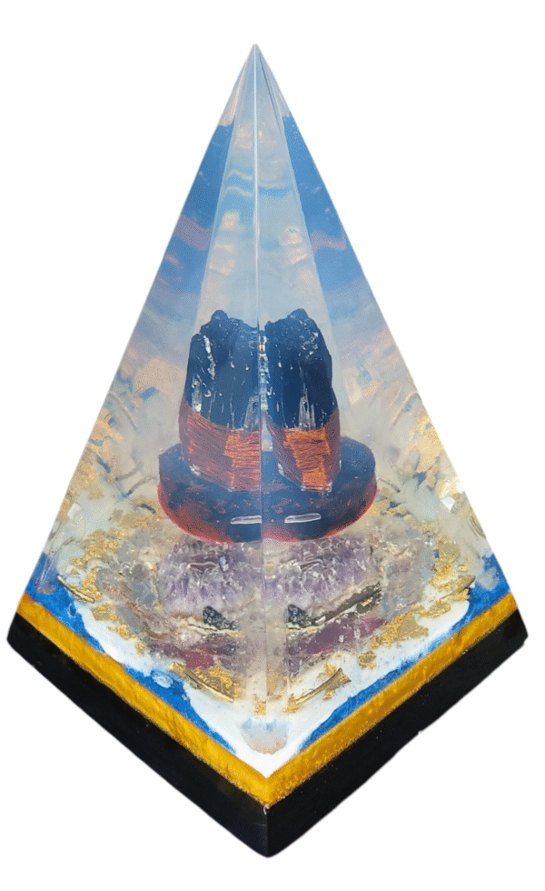 ORGONITE MEGA GUARDIÃ 30 CM | TURMALINA NEGRA | AMETISTA | FOLHAS DE OURO - Imagem 2