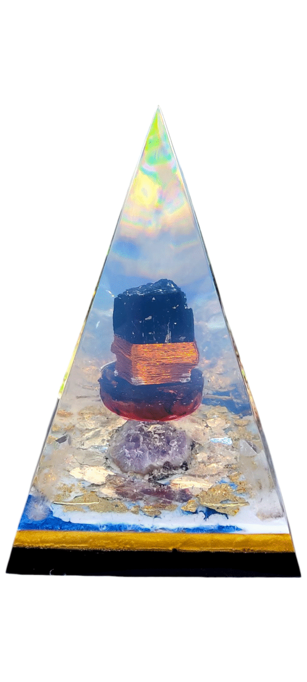 ORGONITE MEGA GUARDIÃ 30 CM | TURMALINA NEGRA | AMETISTA | FOLHAS DE OURO - Imagem 5