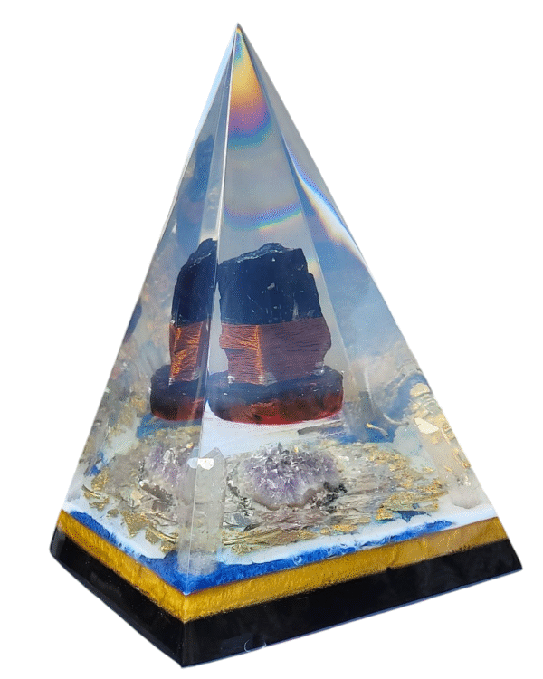 ORGONITE MEGA GUARDIÃ 30 CM | TURMALINA NEGRA | AMETISTA | FOLHAS DE OURO - Imagem 4